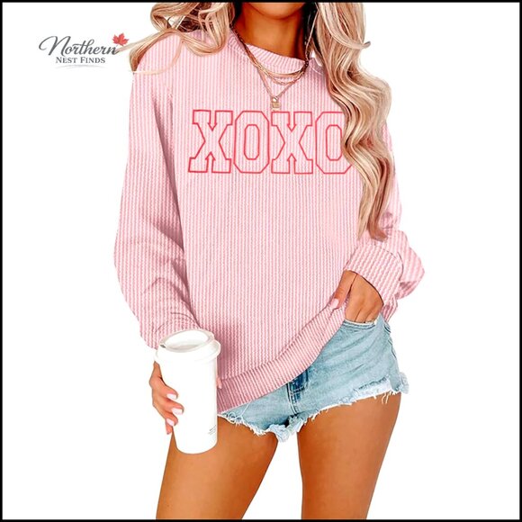 Sweaters - Valentine's Day Ribbed Crewneck Sweatshirt Women's Lightweight Pullover Top